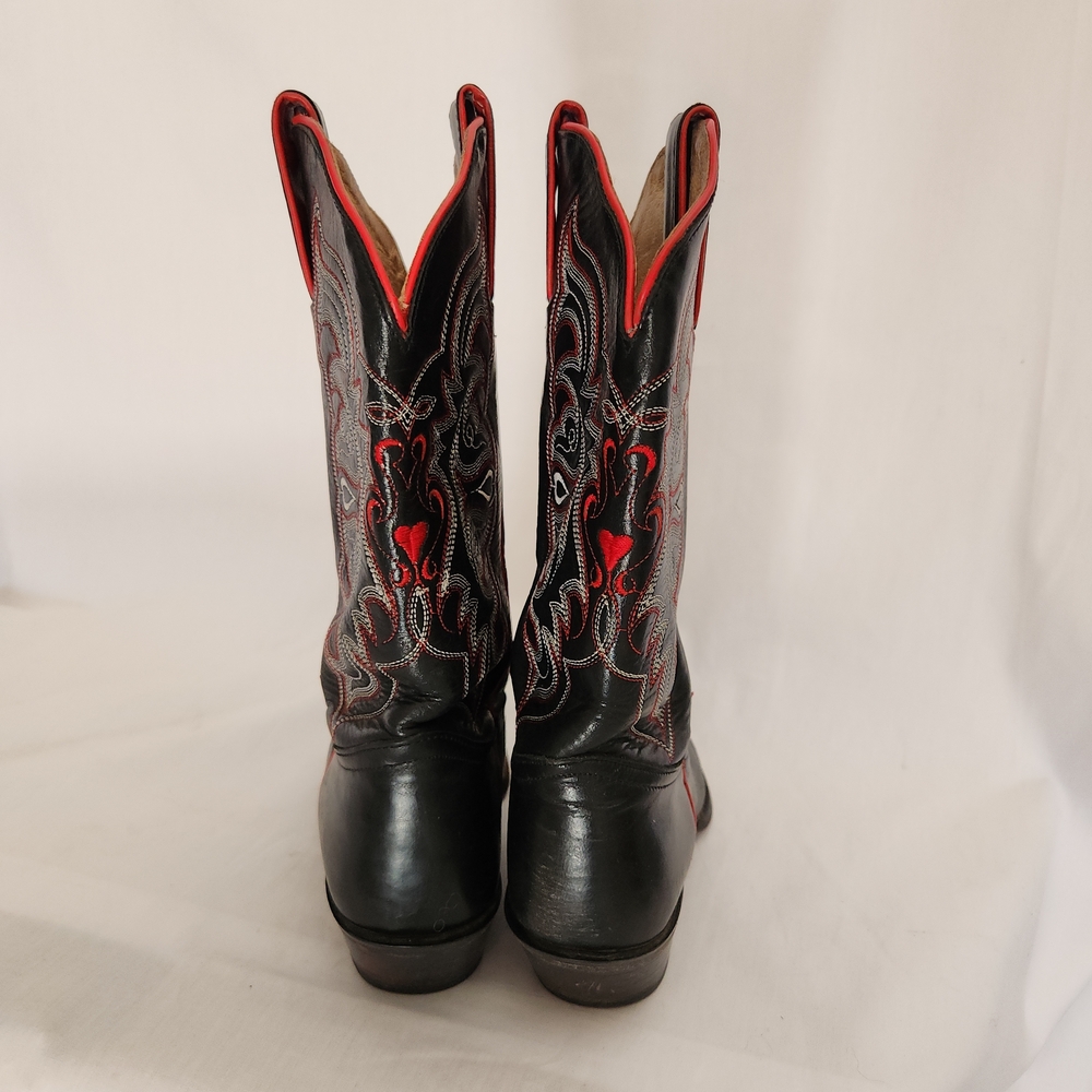 Tony Lama Black and Red Western Heeled Cowboy Boots - Picture 5 of 8